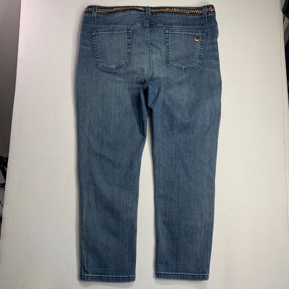 Michael Kors Jeans Boho Neutral Patched Ankle Gold Chain Refashioned Womens 14 - Picture 7 of 11